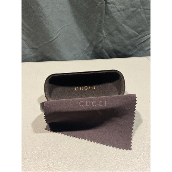 Gucci Hard Clam Shell Sunglasses Case, Dark Brown Genuine Leather - Picture 8 of 10
